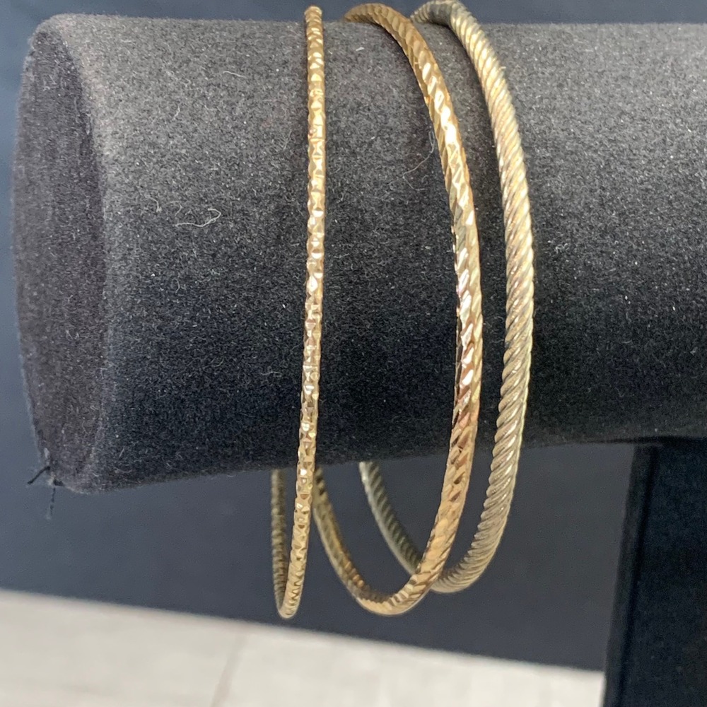 Gold Tone Textured Bangle Bracelet Set 3pc Twisted Rope Diamond Cut 8 Inch
